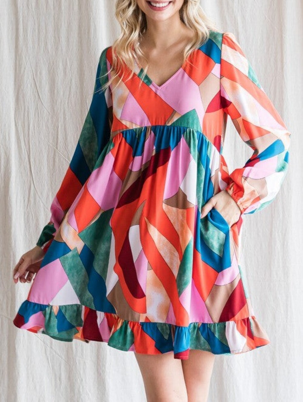 Jodifl Geometric Print Babydoll Dress,  Size Medium